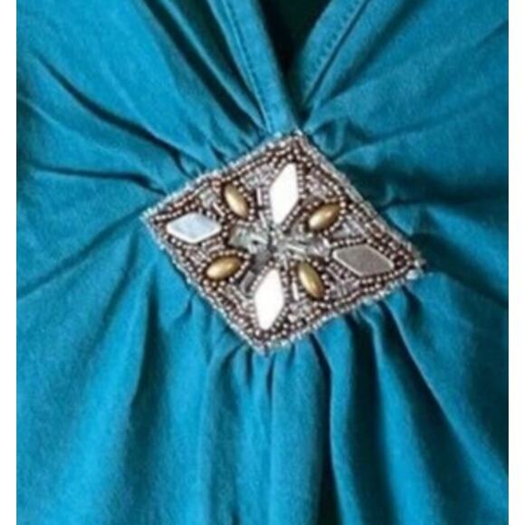 Nicki Nicole Miller Women's XXL Teal Blue Blouse Long Sleeve Center Jewel - Picture 7 of 11